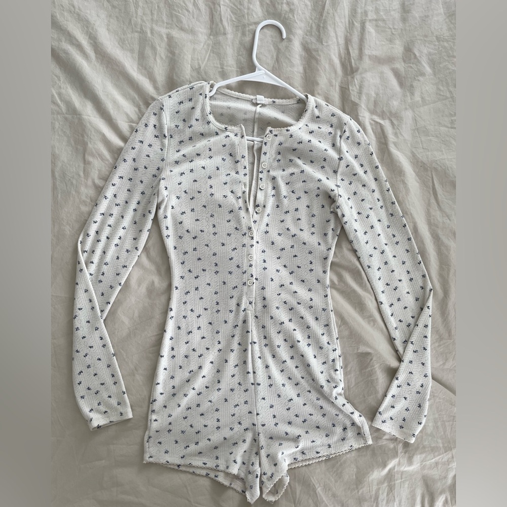 Garage White and Blue Patterned Romper